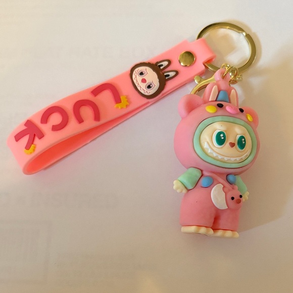 Labubu cute pink and green character keychain “luck” NWOT! - Picture 1 of 6
